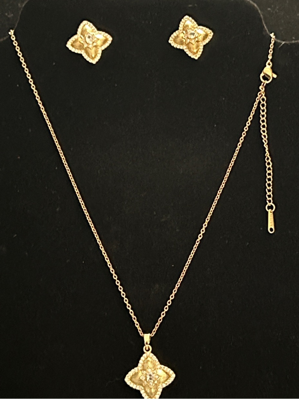 Stainless Steel Gold Plated Necklace and Stud Earrings Set - Women Jewelry